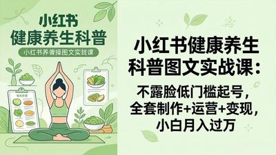 2026小红书健康养生科普图文实战课：不露脸低门槛起号，全套制作+运营+变现，小白月入过万