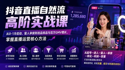 金牌直播运营撬动抖音直播自然流高阶实战课：从0-1冷启动、留人承接到选品排品与百万GMV增长，掌握直播运营核心方法