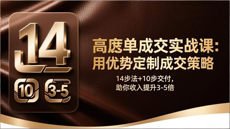 高客单成交实战课：用优势定制成交策略，14步法+10步交付，助你收入提升3-5倍