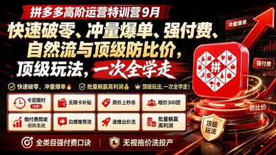 黄大人·拼多多高阶运营特训营9月：快速破零、冲量爆单、强付费、自然流与顶级防比价， 顶级玩法，一次全学走
