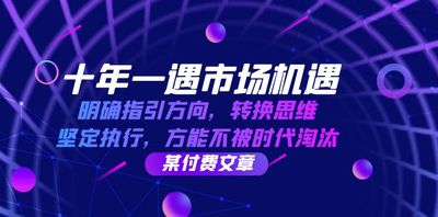 十年 一遇 市场机遇，明确指引方向，转换思维，坚定执行，方能不被时代淘汰《某付费文章》