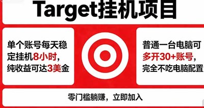 海外平台Target，正规运营商合作、技术兜底长期稳定、防风控、任务不断档、收益透明、灵活提现、无锁仓、低配置可做、老旧电脑可跑、批量多开、日收益100美金+