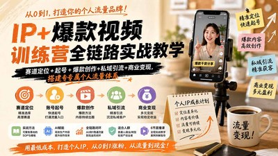IP+爆款视频训练营全链路实战教学-更新；赛道定位+起号+爆款创作+私域引流+商业变现，搭建专属个人流量体系