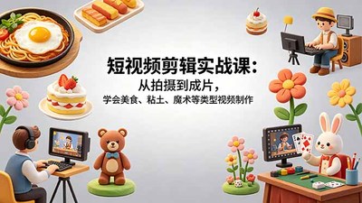 短视频剪辑实战课：从拍摄到成片，学会美食、粘土、魔术等类型视频制作