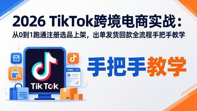 2026TikTok跨境电商实战-更新：从0到1跑通注册选品上架，出单发货回款全流程手把手教学