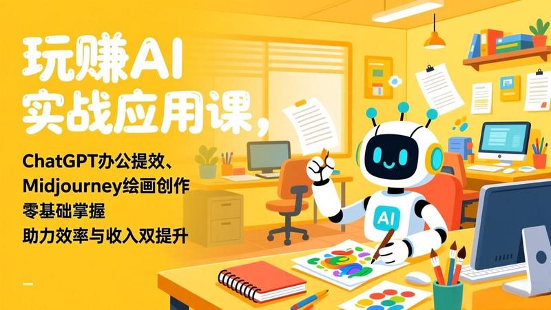 玩赚AI实战应用课，ChatGPT办公提效、Midjourney绘画创作，零基础掌握，助力效率与收入双提升