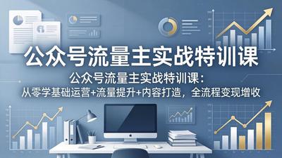 公众号流量主实战特训课：从零学基础运营+流量提升+内容打造，全流程变现增收