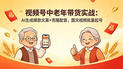 视频号中老年带货实战：AI生成爆款文案+克隆配音，图文视频批量起号