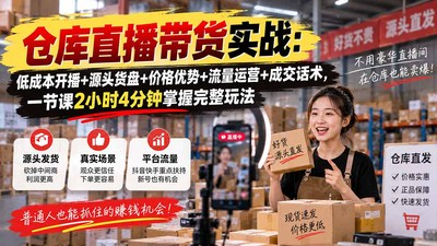 仓库直播带货实战：低成本开播+源头货盘+价格优势+流量运营+成交话术，一节课2小时4分钟掌握完整玩法