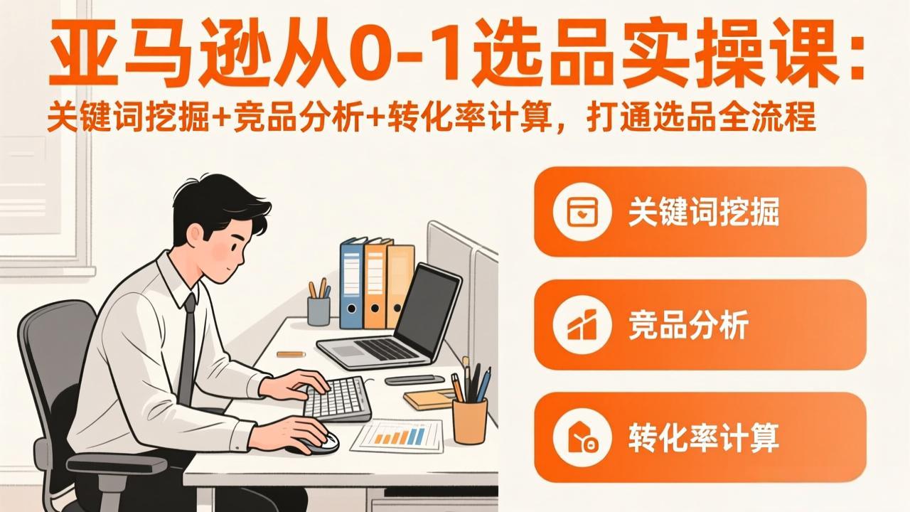 亚马逊从0-1选品实操课(更新3月)：关键词挖掘+竞品分析+转化率计算，47节打通选品全流程