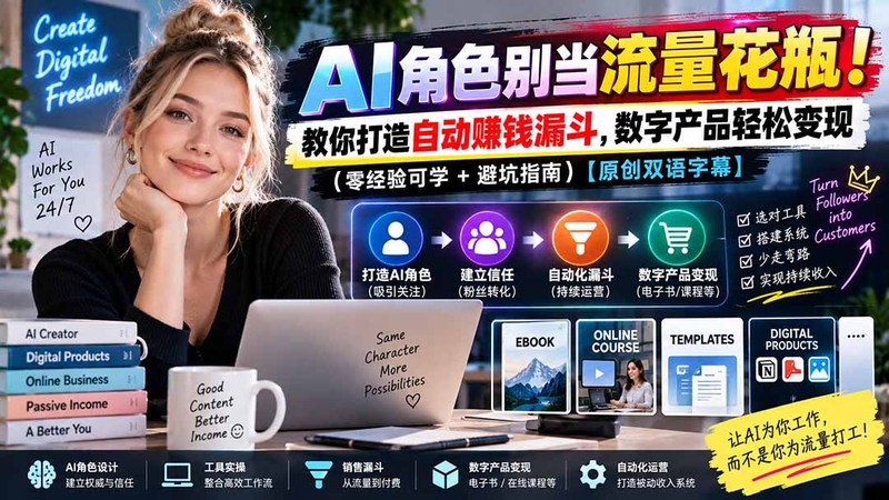 AI角色别当流量花瓶！教你打造自动赚钱漏斗，数字产品轻松变现（零经验可学+避坑指南）