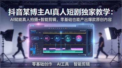 抖音某博主AI真人短剧独家教学：AI赋能真人拍摄+智能剪辑，零基础也能产出爆款原创内容