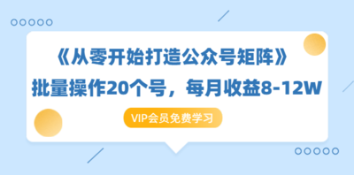《从零开始打造公众号矩阵》批量操作20个号，每月收益大概8-12W